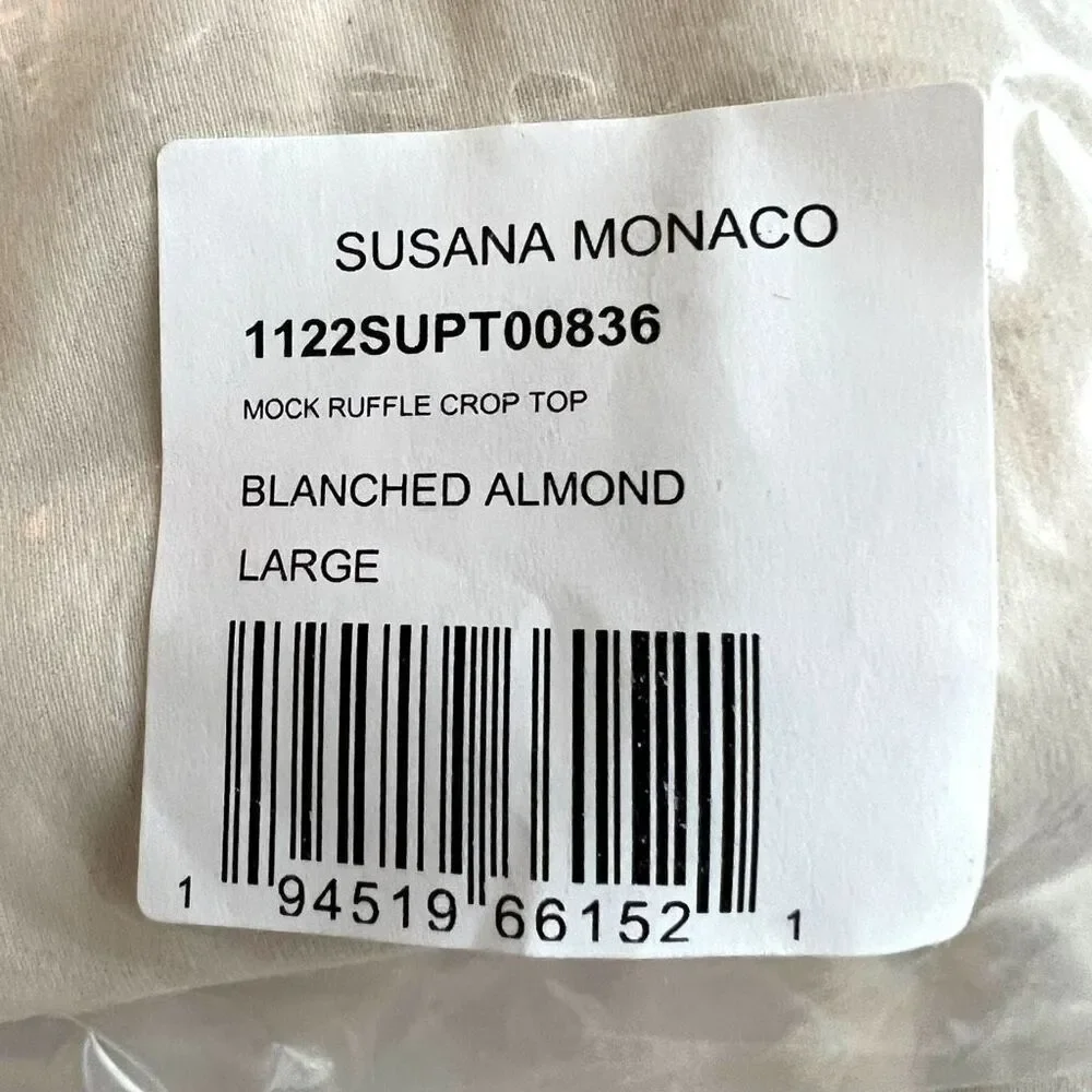 NEW Susana Monaco Mock Ruffle Sleeve Crop Top in Blanched Almond L